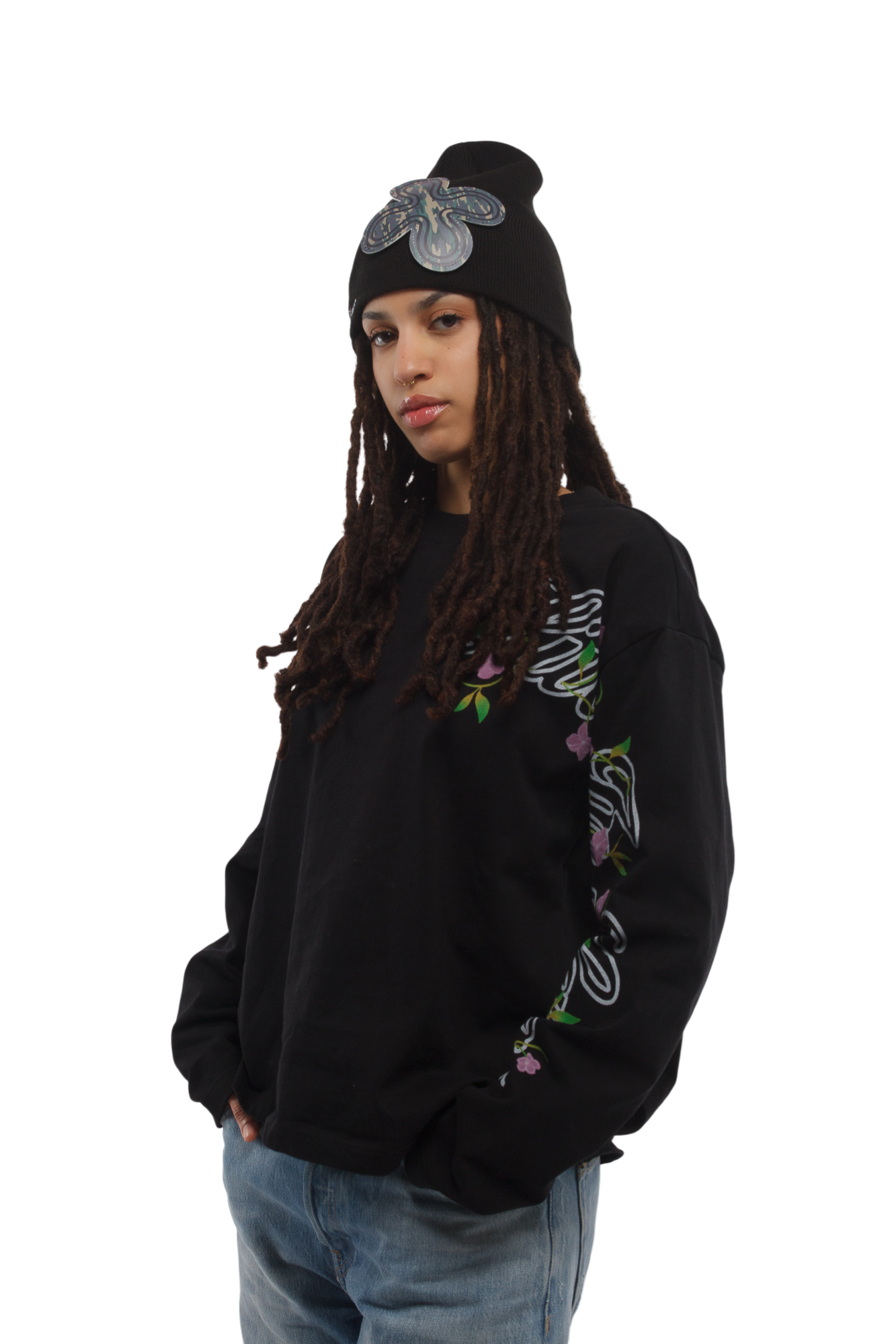 LE NOIR LEATHER PATCH BEANIE