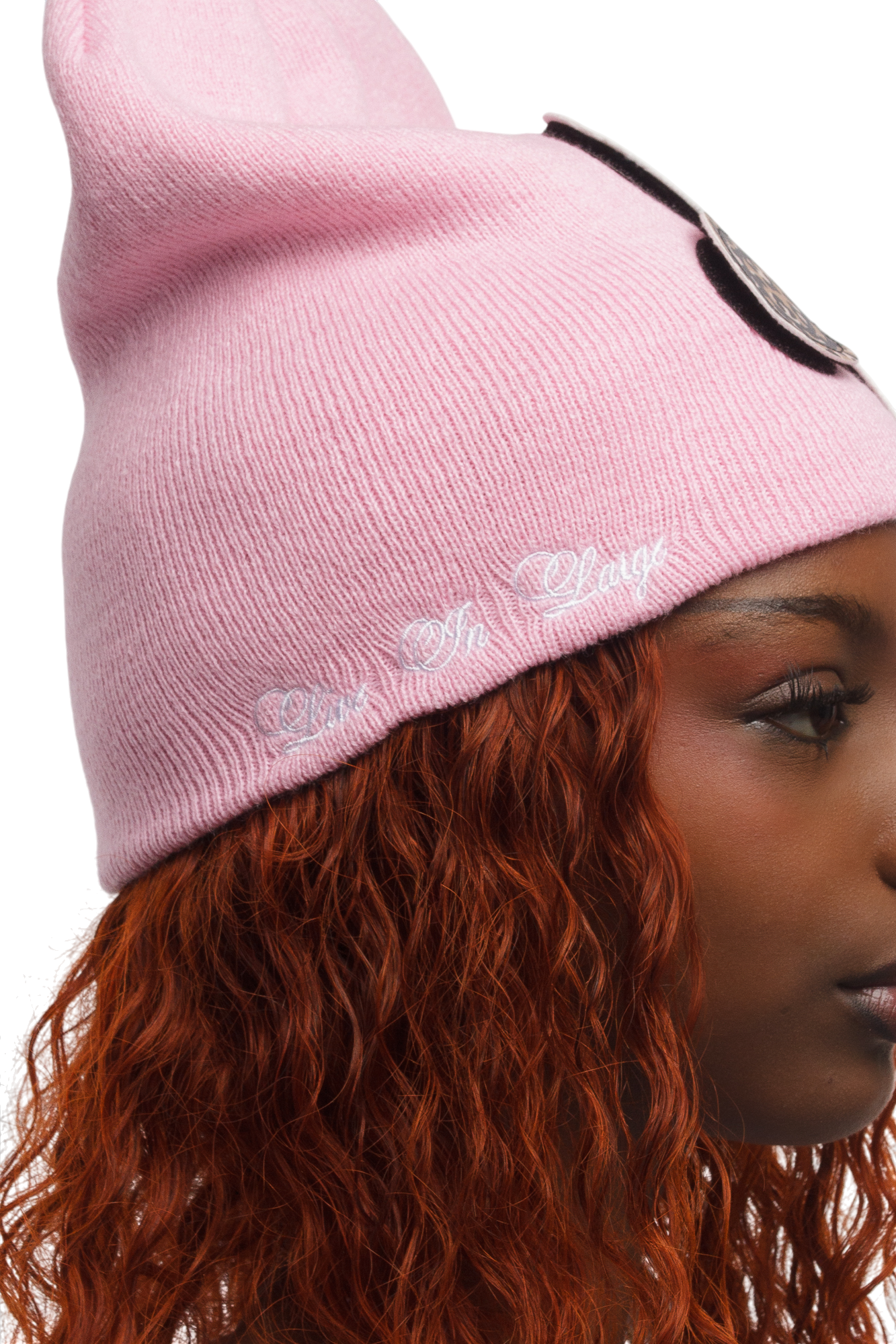 LE ROSE LEATHER PATCH BEANIE